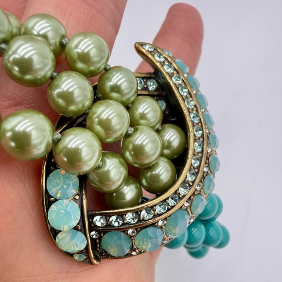 RARE Heidi Daus Retired Asymmetrical Pearl Turquoise Opal Necklace 14-18” Choker - Picture 7 of 17